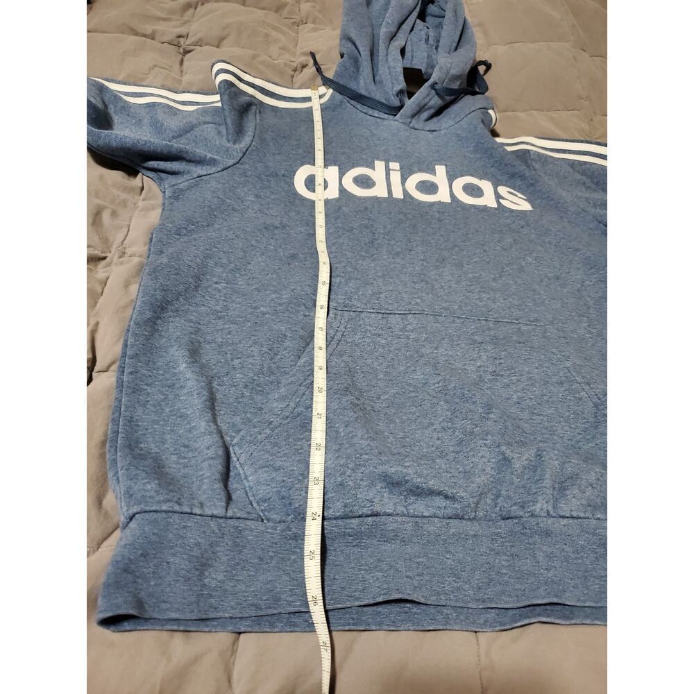 Adidas Men’s M Blue Hoodie Pullover 3‑Stripes Logo Sweatshirt Kangaroo Pocket - Picture 5 of 13